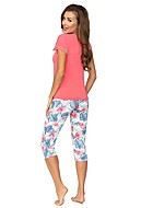 Top and pants pajamas, lace trim, short sleeves, colorful flowers